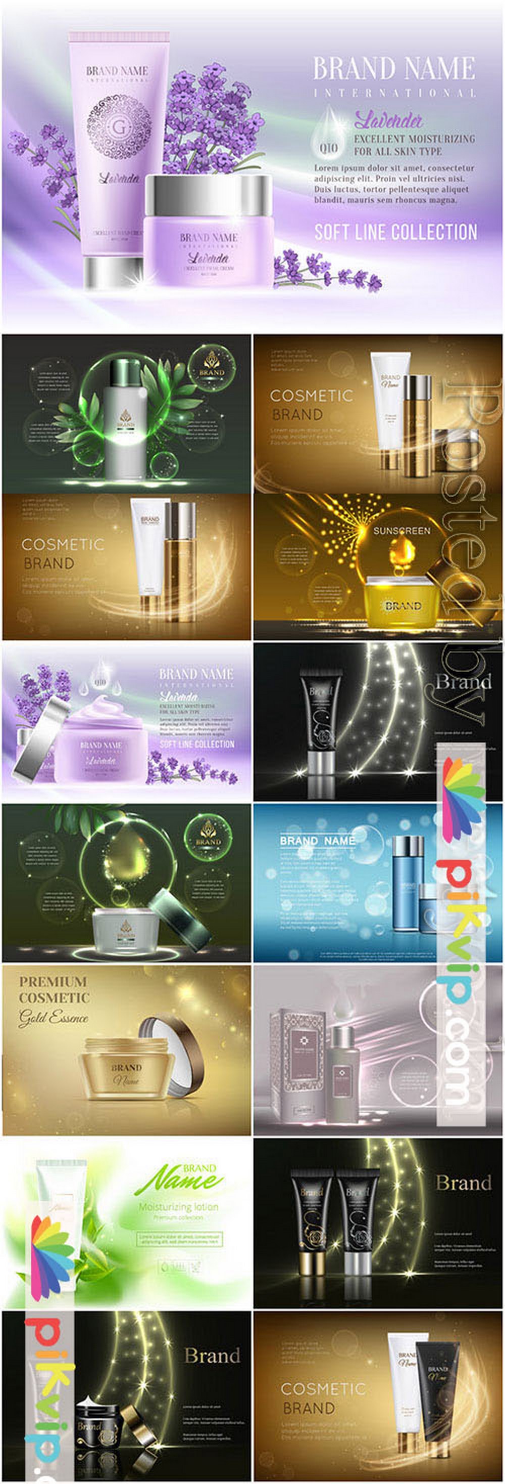 Set of cosmetics posters in vector